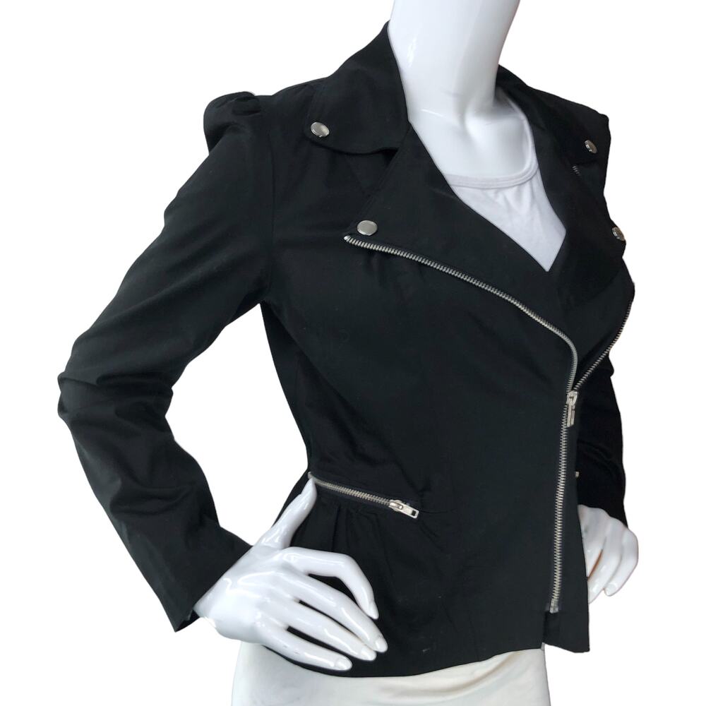 Sandro Womens Size S Biker Jacket Asymmetrical Cotton Zip Pockets Black - Picture 10 of 14